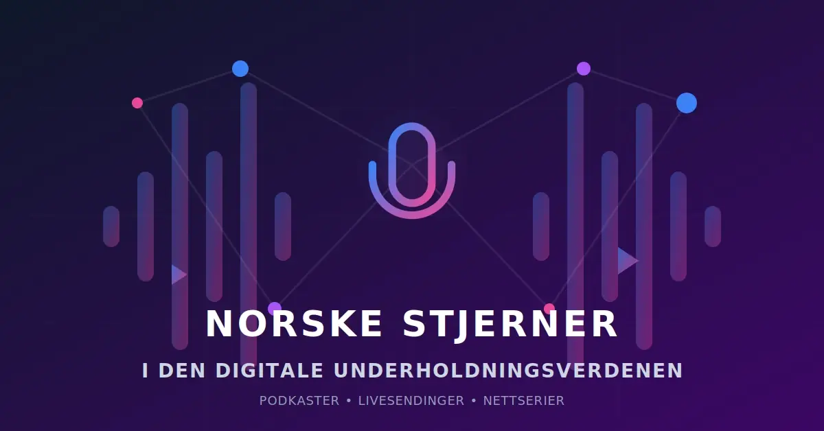 En moderne illustrasjon med en stilisert mikrofon, lydbølger og teksten "Norske stjerner i den digitale underholdningsverdenen", som representerer overgangen til egne digitale plattformer.